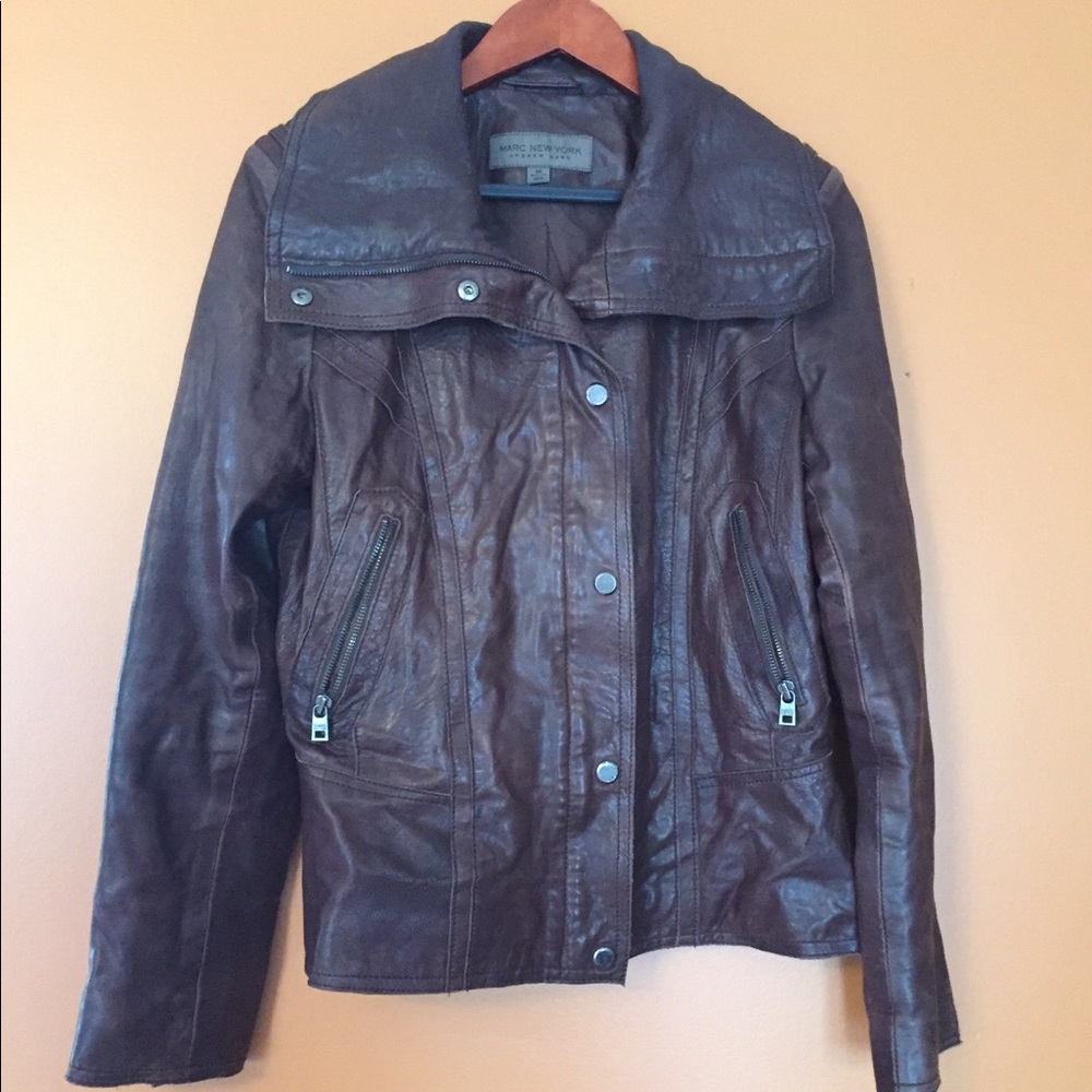 Gorgeous brown leather Andrew Marc moto jacket